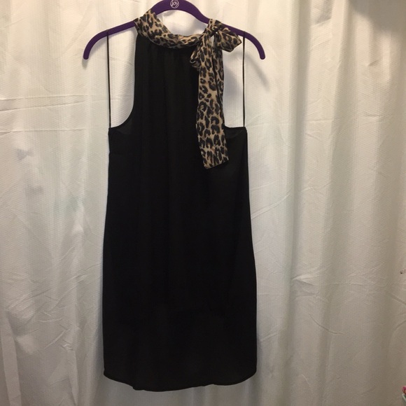 White House Black Market Tops - WHBM Hi-Lo Top - Black w/Animal Print Tie. Sz L